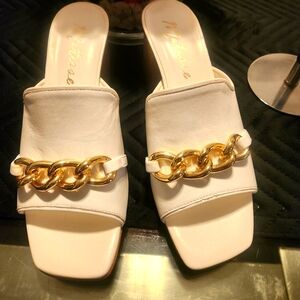 Matisse White W/Gold Chain Mules